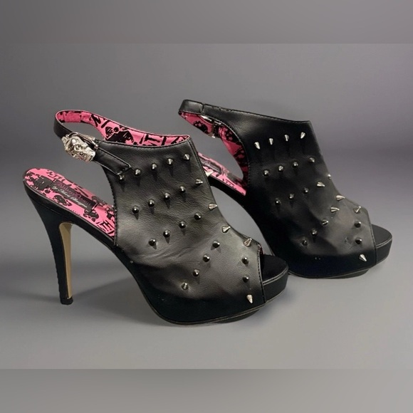 RETRO! Abby Dawn By Avril Lavigne Black Spiked Peep Toe Heels - Picture 2 of 10